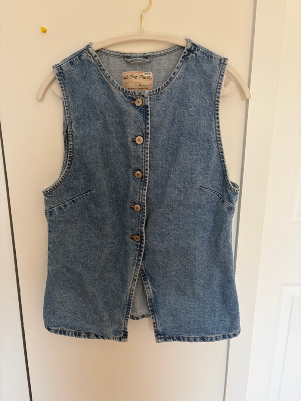 We The Free light blue denim vest with branded button